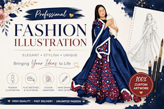 create custom fashion illustration, clothing sketch and apparel design