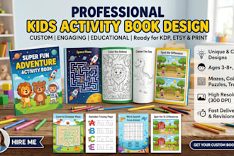 do kids activity book, coloring book, KDP book cover, kids worksheet puzzle book