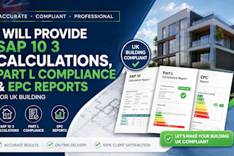 provide sap 10 3 calculations, part l compliance and epc reports for UK building
