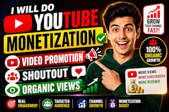 do youtube monetization, video promotion, shoutout and organic views