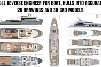 reverse engineer boat hulls into accurate 2d drawings and 3d cad models