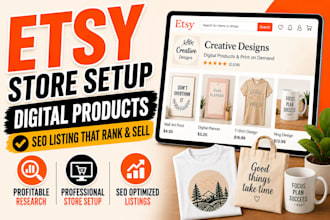 setup etsy shop with etsy digital products design and etsy SEO listing