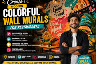 create modern colorful wall murals for restaurants in photoshop