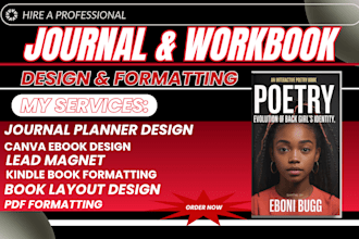 do ebook design, redesign, journal design workbook design kindle book formatting