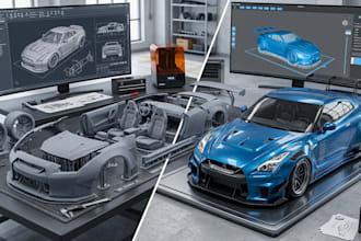 do realistic 3d car modeling, car rendering,  mechanical part, fivem car, rc car