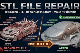 do stl file repair, edit obj file, scan cleanup model file modification, fix stl