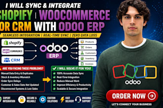 sync integrate shopify woocommerce or crm with odoo erp