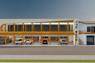 revive 3d commercial building,car wash station,automotive wash bay, cgi exterior