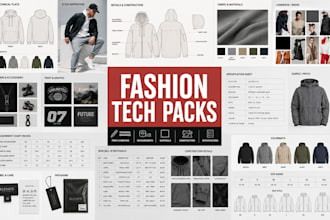 create clothing tech pack fashion tech pack and flat sketch for fashion clothing