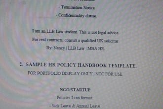 write your HR policy and staff handbook