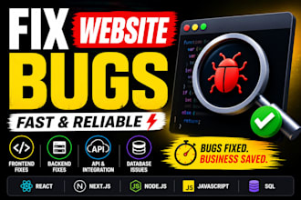 fix website bugs, errors, frontend and backend issues fast