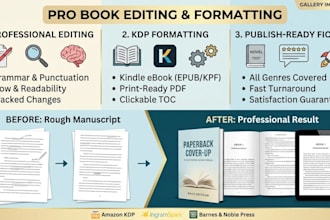 be your book editor and format your novel for paperback and ebook