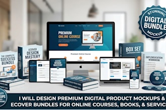 design digital product mockup ecover bundle and online course bundle