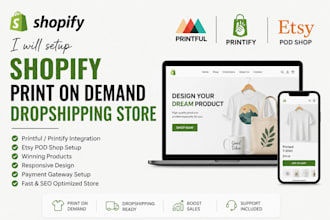 setup shopify print on demand dropshipping store etsy pod shop printful printify