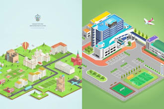 create 3d isometric map illustration isometric city map design