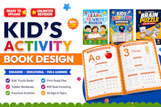 design kids activity book cover and interior for amazon KDP