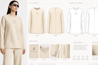 create clothing tech pack, flat sketch and fashion tech pack for manufacturer