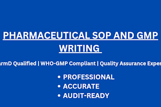 write pharmaceutical sops, gmp documents and QA checklist