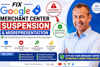 fix google merchant center suspension and merchant center misrepresentation