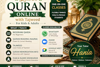 help you learn quran with proper tajweed, qaida, hifz,daily duas, islamic studie
