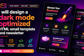 design a dark mode optimized HTML email template and newsletter