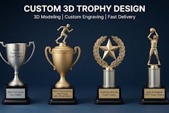 design custom 3d trophy, award, medal models stl for 3d printing and rendering