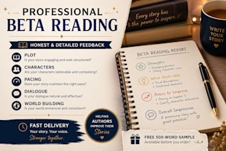 beta read your novel and provide honest feedback and help