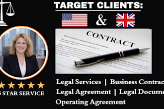 draft legal documents, agreements and contracts for US clients only as a lawyer