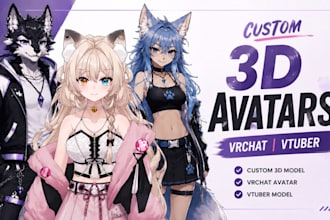 custom 3d vrchat avatar, vtuber model and vrm with rigging, vrchat commission