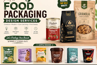design food packaging, coffee bags, snack pouches, labels and box packaging