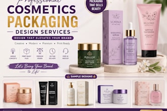 design luxury cosmetic packaging, skincare labels, beauty boxes and mockups