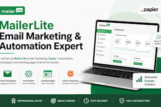 set up mailerlite email marketing, zapier automation, campaigns and landing page