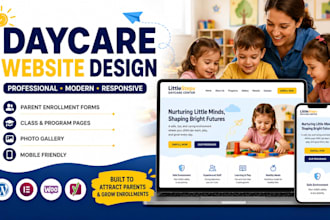 design a modern daycare, preschool, and childcare homecare kindergaten website