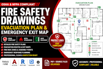 design osha nfpa fire safety drawings evacuation plan and emergency exit map