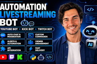 code automation livestreaming bot, youtube bot, kick and twitch bot