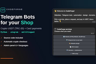 develop a custom telegram bot for your shop with crypto and card payments