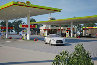 skp 3d petrol station,hypermarket,cgi car wash,petrol pump,drive thru restuarant
