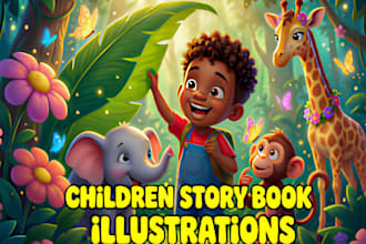 draw children story book illustration, work book, ebook and book cover design