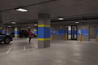 create 3d parking lot design, site plan, and garage architectural walkthrough
