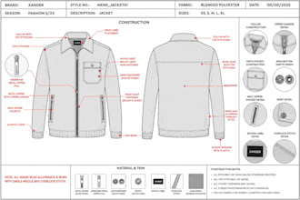 create a professional clothing tech pack for manufacturers