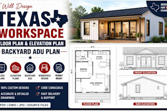 design texas workspace floor plan elevation plan backyard adu plan