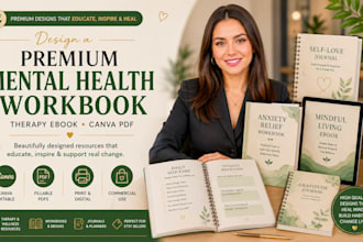 design a premium mental health workbook, therapy ebook, and canva PDF