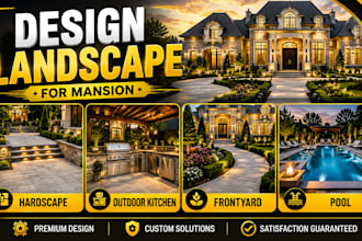 do 3d landscape design, hardscape, outdoor kitchen and frontyard as a architect