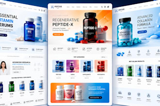 peptide landing page, nutraceutical website, product label design, supplement we