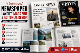 design professional newspaper layout, magazine and editorial design