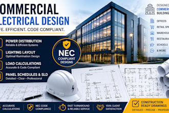 deliver commercial building, power distribution, lighting layout, load calcs