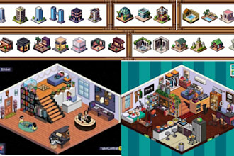 isometric pixel game tileset background and and environment pixel game asset