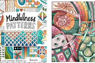 design stress relief adult coloring book, monochrome mindful illustrations kdp