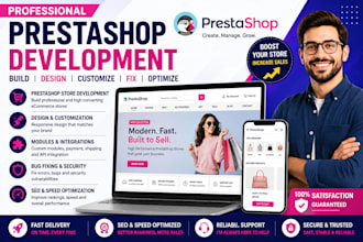 build redesign customize prestashop store fix bugs SEO migration product upload