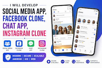 develop social media app, facebook clone, chat app, instagram clone